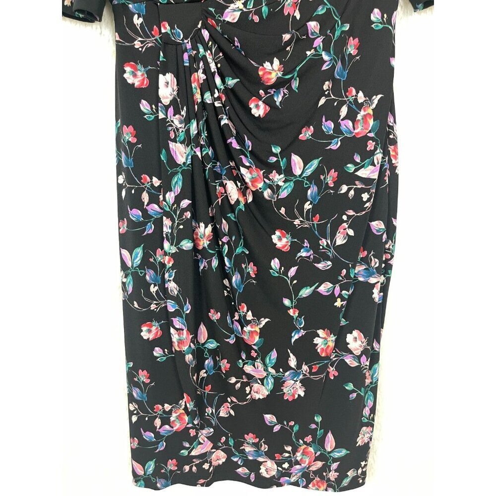 NWOT Connected Apparel Size 14 Half Sleeve Black Floral Dress Knee/Below Knee - Picture 6 of 10